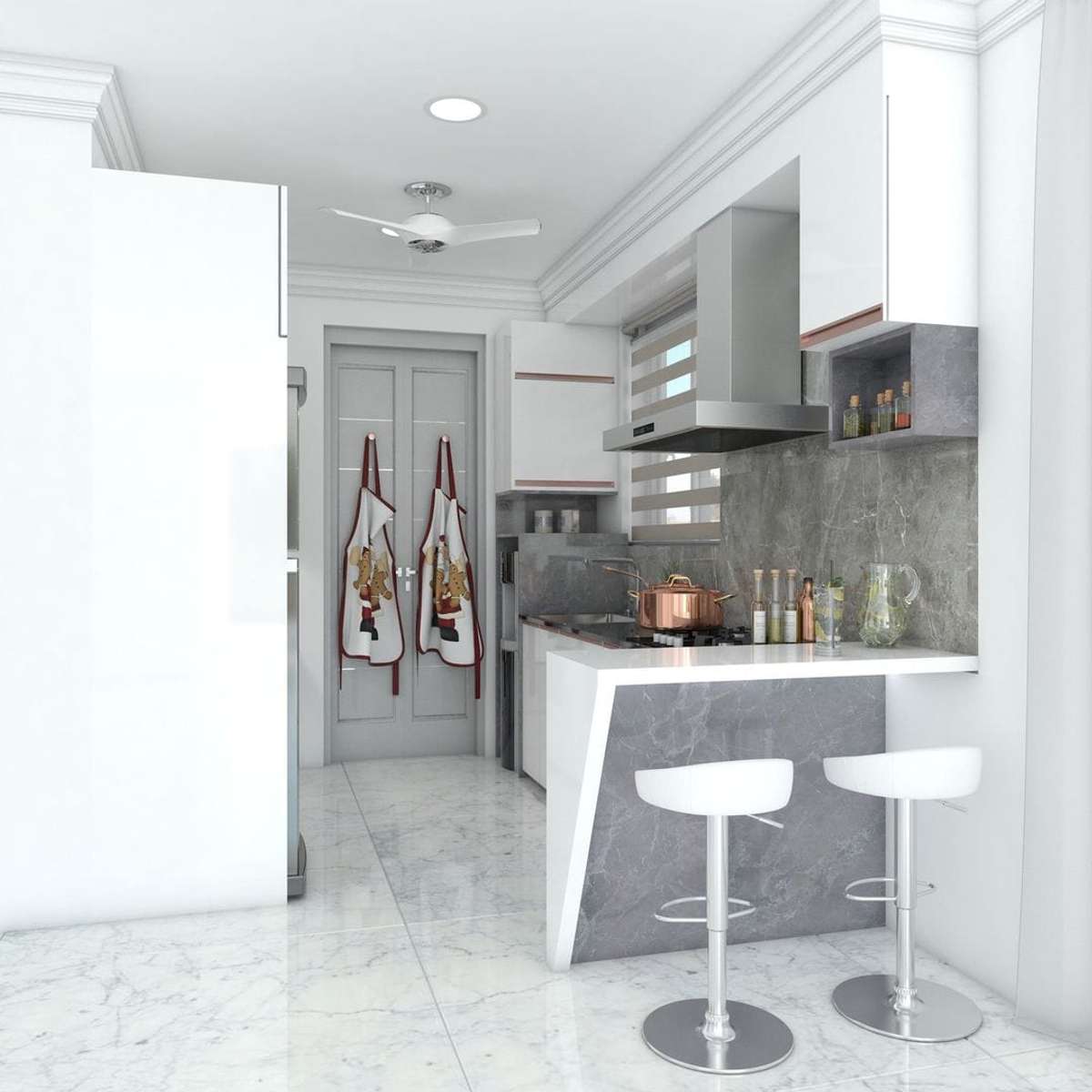 Dream home Interior- for Mr. Nibin and family
.
.
.
.
.
 #KitchenInterior  #minimalist  #minimalinterior  #OpenKitchen  #breakfastcounter  #greywhite  #ContemporaryDesigns