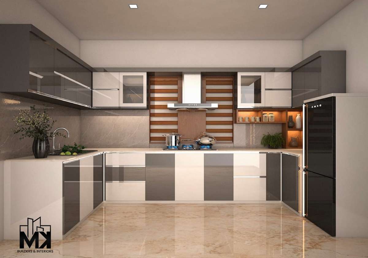 mk_builders_interiors A functional modern space that ticks all the boxes of a family. 
Contemporary kitchen  for a light-filled space with a touch of drama and viability.

#BringHappinessInside
Start looking for your dream 
#interiordesign #homedecor #architecture #homedesign #kerala #arch_kerala
