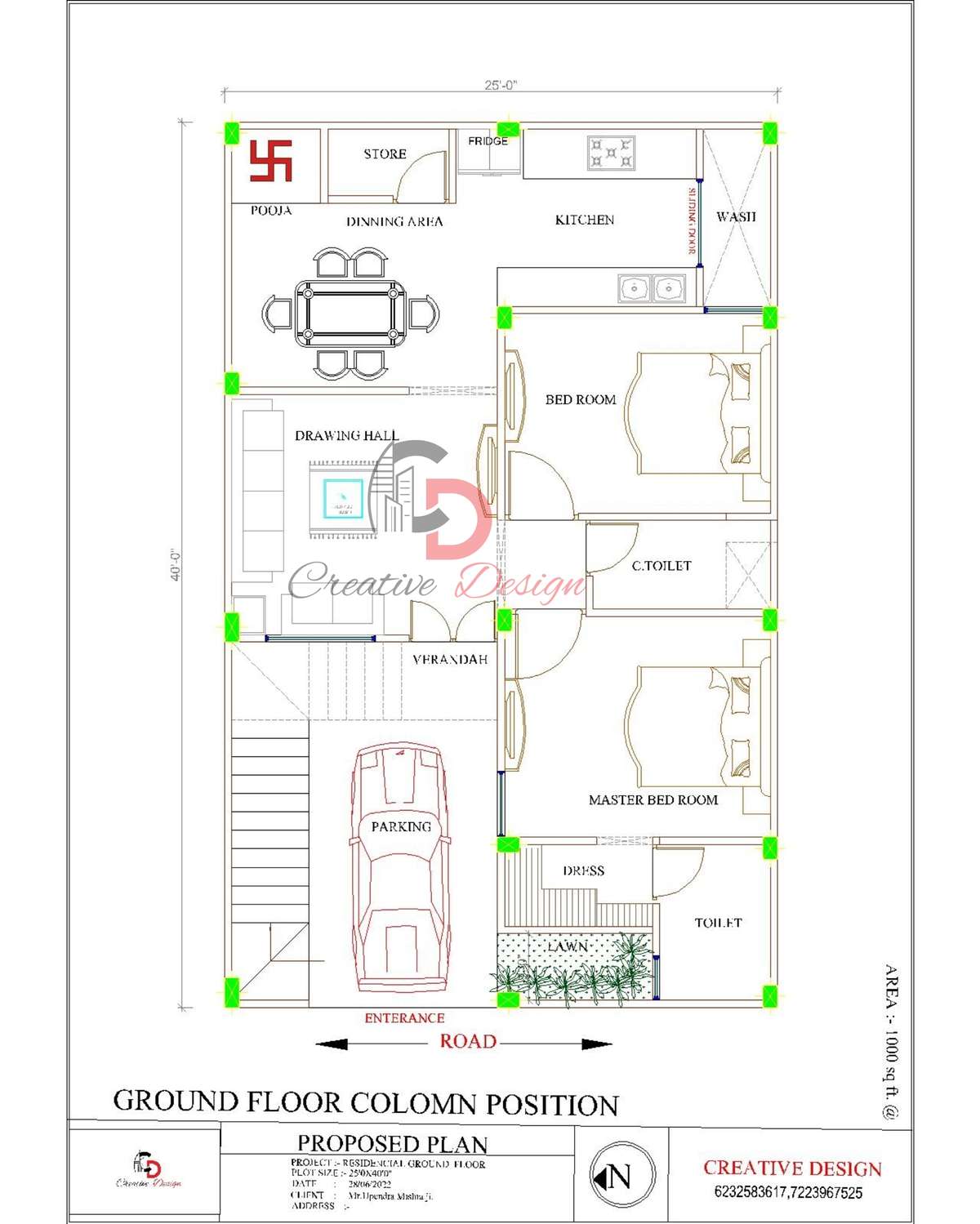 25×40ft ground floor plan.
Contact CREATIVE DESIGN on 6232583617.
For ARCHITECTURAL(floor plan,3D Elevation,etc),STRUCTURAL(colom,beam designs,etc) & INTERIORE DESIGN.
At a very affordable prices & better services.
.
.
.
.
.
 . 
.
#floorplan #architecture #realestate #design #interiordesign #d #floorplans #home #architect #homedesign #interior #newhome #house #dreamhome #autocad #render #realtor #rendering #o #construction #architecturelovers #dfloorplan #realestateagent #homedecor