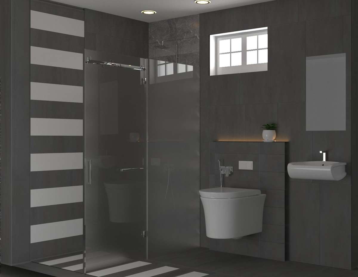 kerala home toilet renderings #grey and white combination