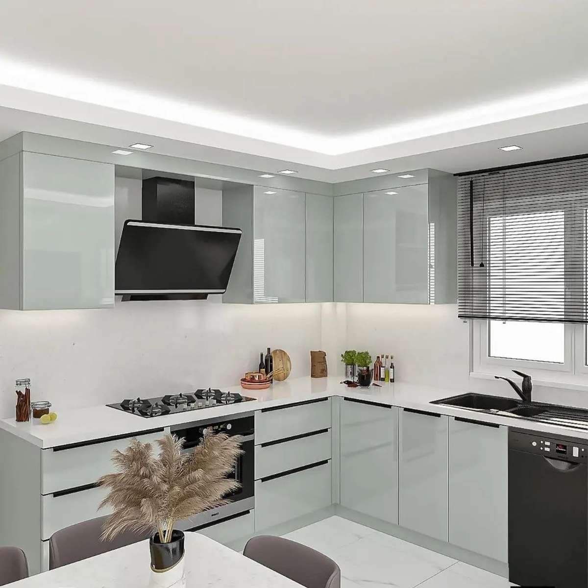 #ModularKitchen with full acrylic high gloss penals  100% customer satisfaction 
with branded quality
 hardware