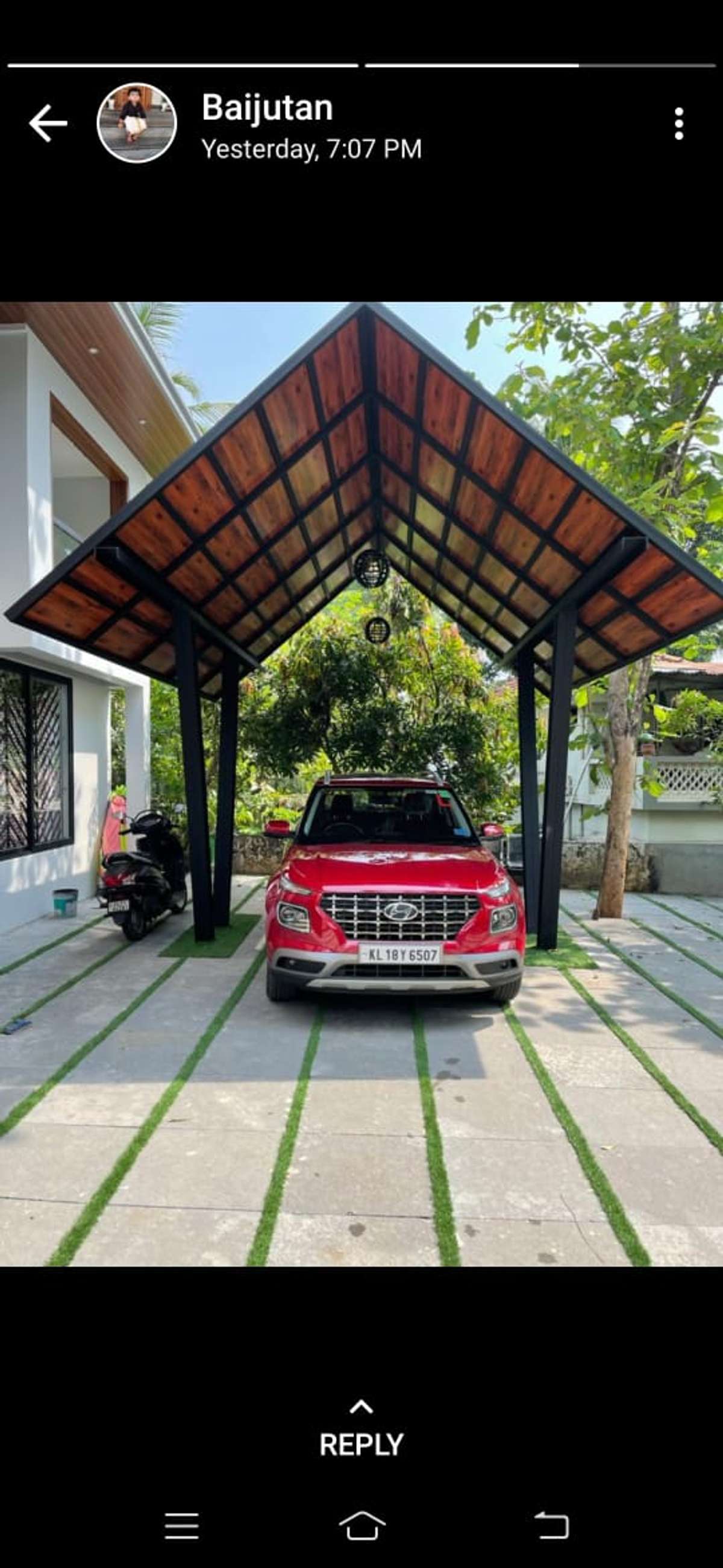 car porch metal steel and v-board with hpl panel finish site at nilamboor malappuram dt