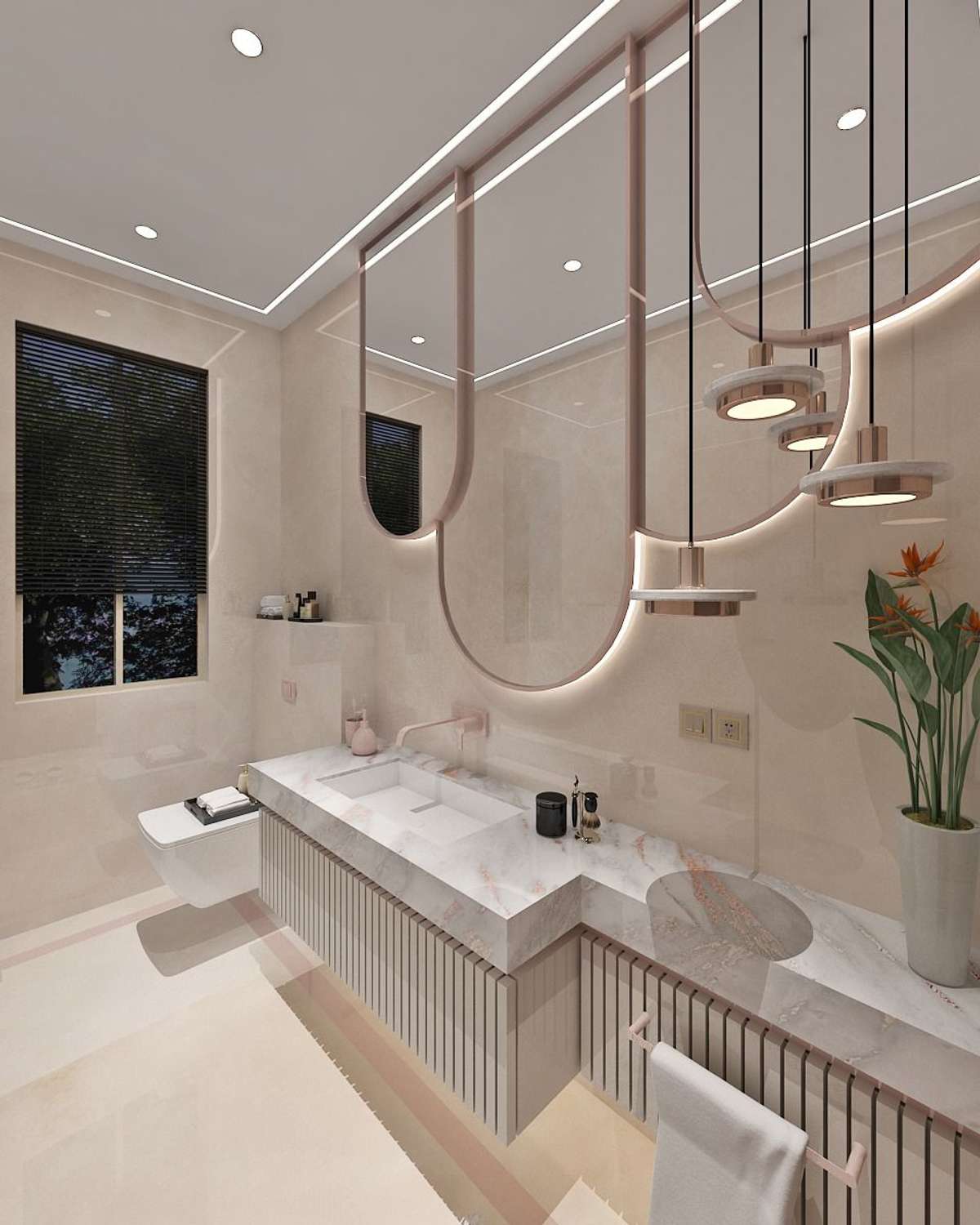Bathroom decor #BathroomDesigns #InteriorDesigner  #BathroomRenovation #modernbathroom #wallhangWC_ #wc #vanitycountertop #LED_Sensor_Mirror #BathroomTIles #ceiling 