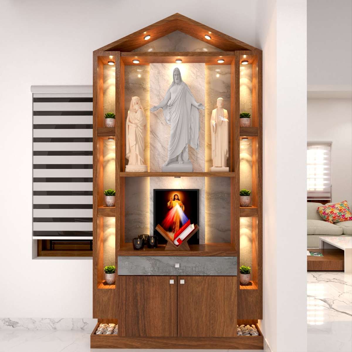 Modern Prayer Unit 
colour change
Modular Home Interior Designs. 
>3000+ shades (Laminates)
>710 BWP Gurjan Marine Plywood 
>2000+ Louvers Charcoal Panel designs.
>Customised Requirements.
>Branded accessories & Material.
>100% Machine Made Units.
>Factory Manufacturing.
>15 Years Warranty.
>Quality Work & Best Finishing. 
For more Details Contact me 
Check this portfolio George Niju 
https://koloapp.in/pro/niju-george
#Niju_george #bringamazinginside #interiordesigner #interiordesign #HomeDecor  #koloapp 