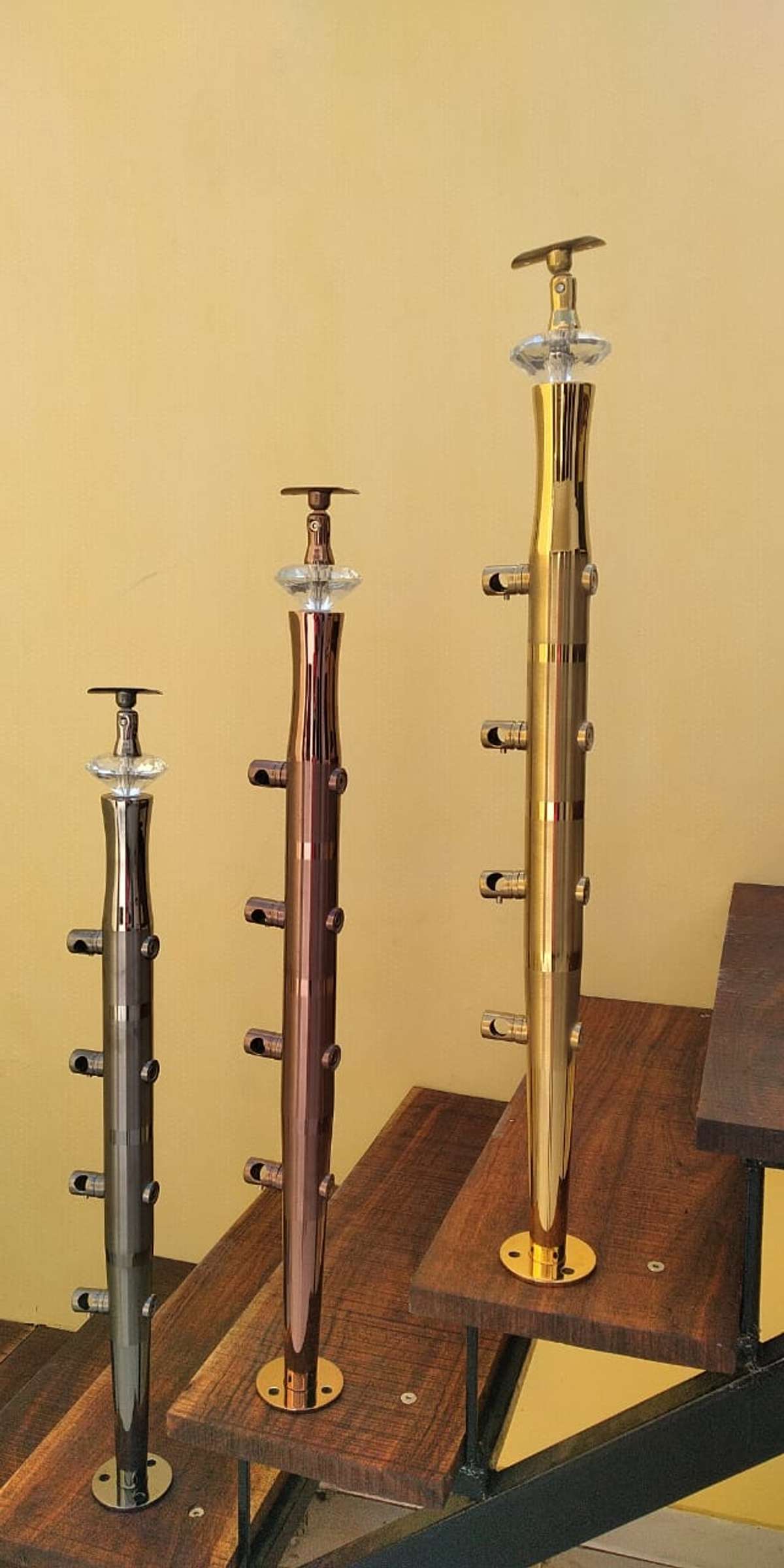 Royal designs,balusters,master posts,pipes and fittings all in rusty/gold,gold or in rose gold colors. #handrailsforkings