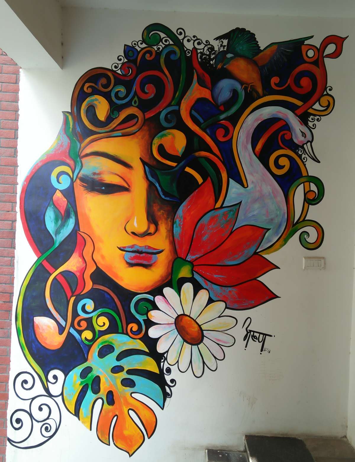 Beautiful mural painting with acrylic vibrant colours on plane surface of the Wall.
theme: nature
 #Architect #InteriorDesigner #Architectural&Interior #HomeDecor #artlife  #instahome