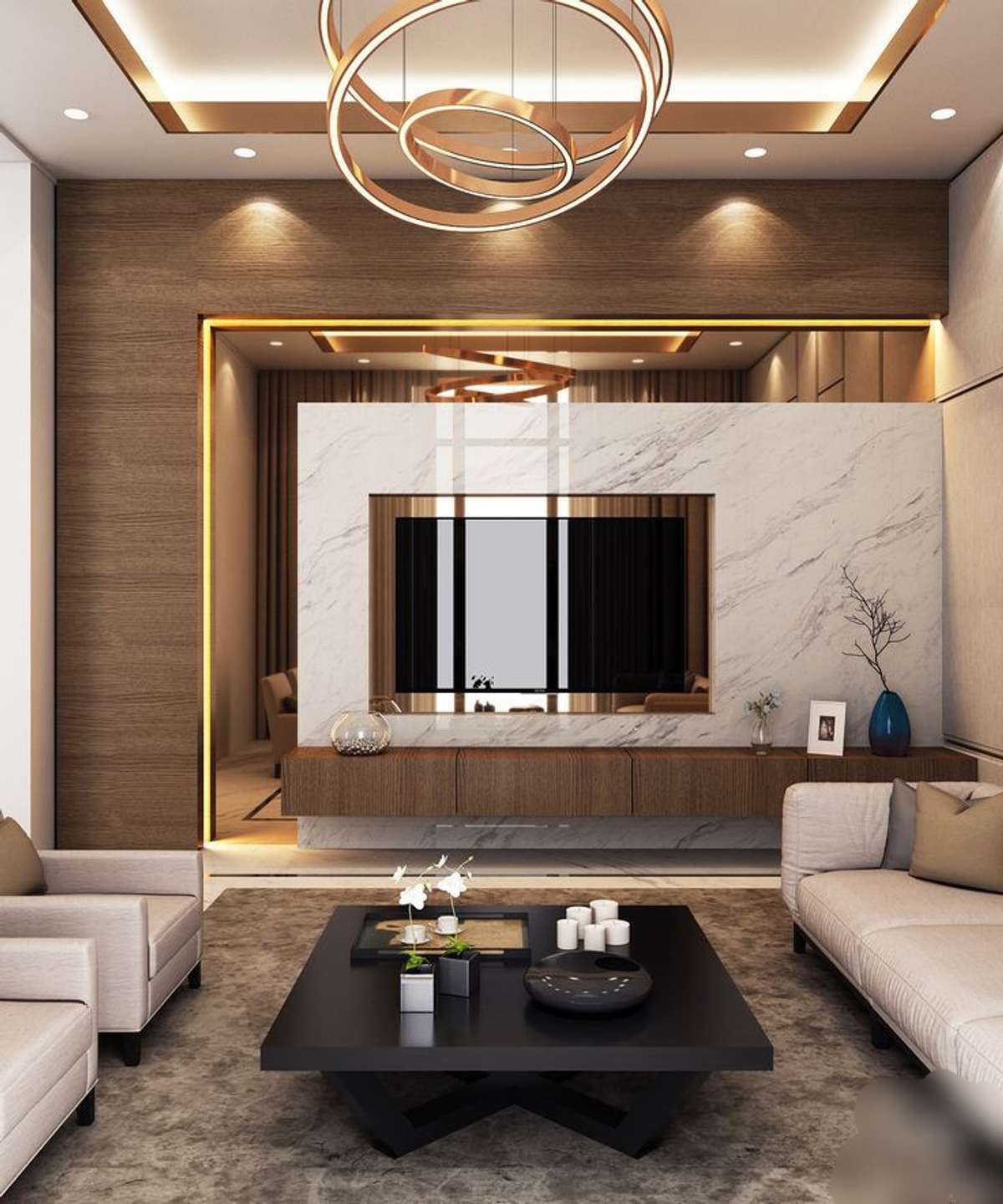 TV unit with golden paneling
.
.
.
#tvunit #wooden #gold #colourful #design #interior #InteriorDesigner #WindowsIdeas #IndoorPlants #Mattresses #sofa #LivingroomDesigns #i&c #Veneer