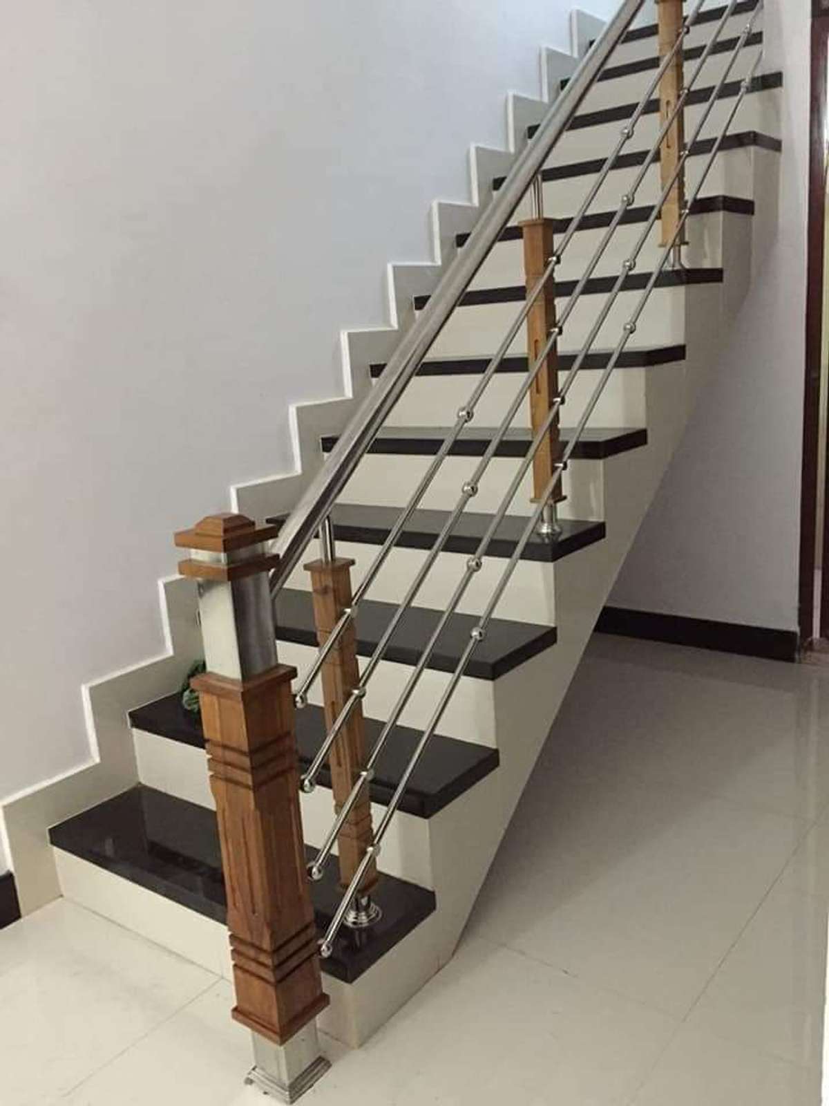 #ss Hand RAILING work with wood post 
# home stair #StaircaseDecors