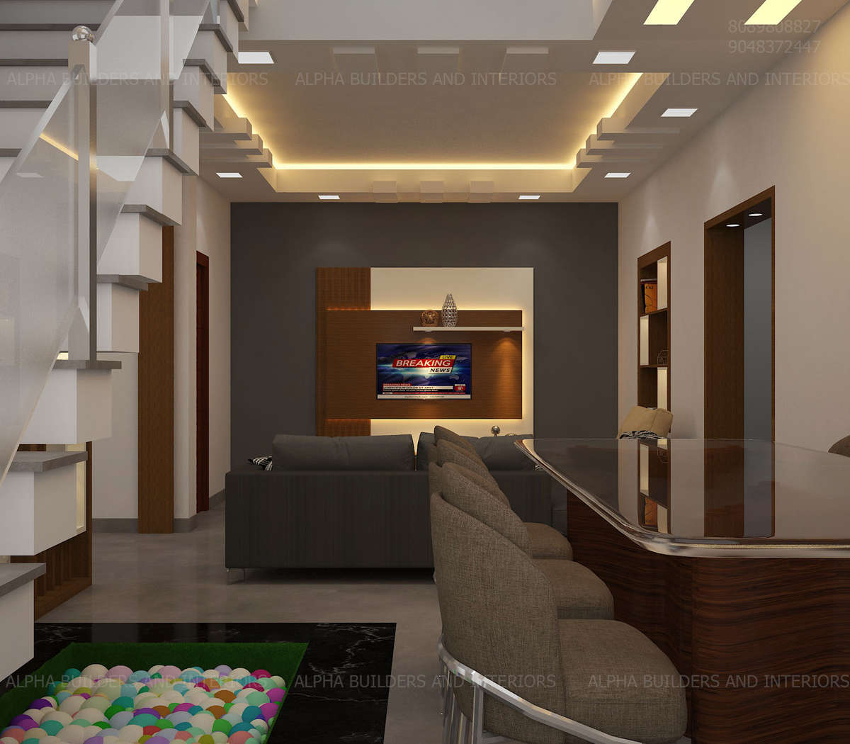 living room 2view
big wall tv unitðŸ“º
partition wall
showcase
ceiling
contact:8943472071