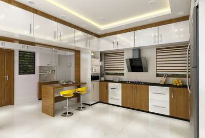 Kitchen, Furniture, Table, Storage, Lighting Designs by Interior Designer Nishil Nishil, Malappuram | Kolo