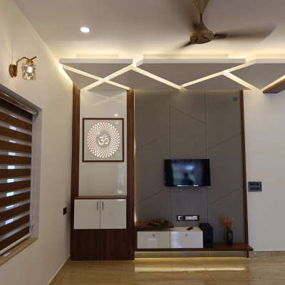 Ceiling, Lighting, Living, Storage, Prayer Room Designs by Interior Designer Tiara Decors, Pathanamthitta | Kolo