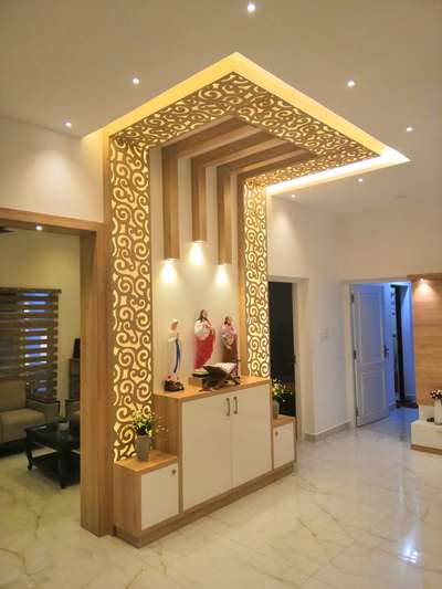 Prayer Room, Lighting, Ceiling, Wall, Storage Designs by Interior Designer george sibiraj, Ernakulam | Kolo