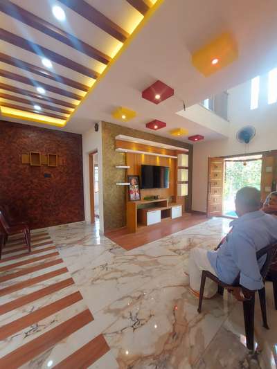 Flooring, Lighting, Living, Storage Designs by Contractor Hazeem Skyway, Alappuzha | Kolo