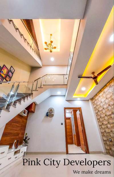 Ceiling, Lighting, Staircase, Storage, Home Decor Designs by Contractor pink city developrs, Jaipur | Kolo