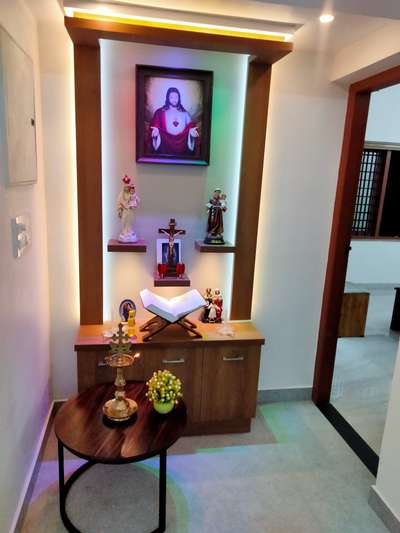 Prayer Room, Storage, Lighting, Table Designs by Interior Designer Vijeesh Viji, Alappuzha | Kolo