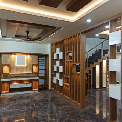 Ceiling, Flooring, Lighting, Storage, Staircase Designs by Interior Designer Nitheesh Kanippayoor, Thrissur | Kolo