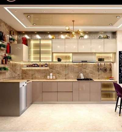 Ceiling, Lighting, Kitchen, Storage Designs by Contractor Krsna Interiorsnassociates, Lucknow | Kolo