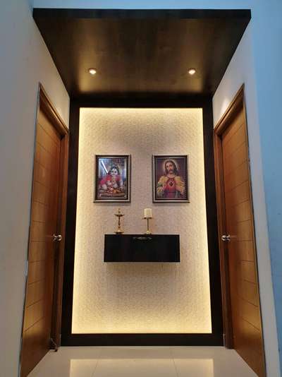 Ceiling, Lighting, Storage, Prayer Room, Door Designs by Interior Designer Nidun Francis, Bengaluru | Kolo