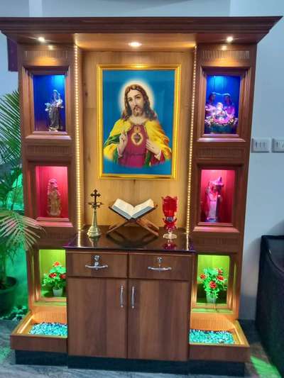 Prayer Room, Lighting, Storage Designs by Interior Designer Abhi Abhi S R, Thiruvananthapuram | Kolo