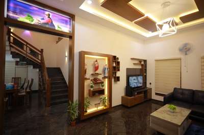 Ceiling, Lighting, Living, Staircase, Prayer Room Designs by Interior Designer azed interiors , Kasaragod | Kolo