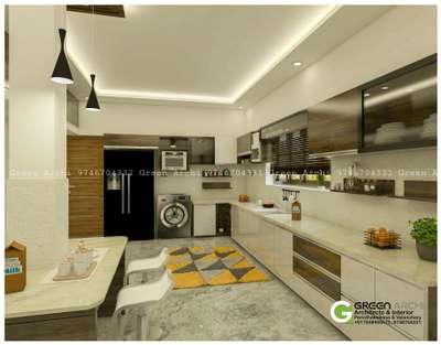 Kitchen, Lighting, Storage, Ceiling, Flooring Designs by Architect Green Archi, Malappuram | Kolo