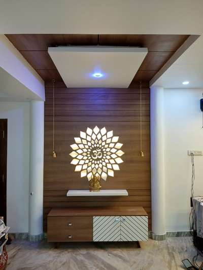 Ceiling, Prayer Room, Lighting, Storage Designs by Contractor Pradeep V K Nair, Kannur | Kolo