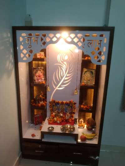 Prayer Room, Lighting, Storage Designs by Carpenter Vishnu Jangid, Jaipur | Kolo