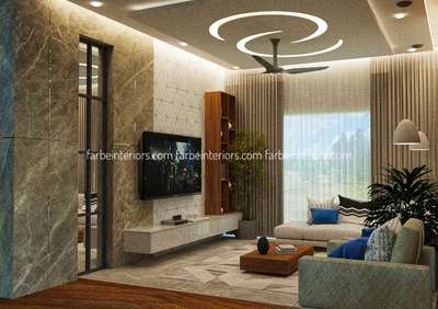 Ceiling, Furniture, Lighting, Living, Storage Designs by Interior Designer farbe  Interiors , Thrissur | Kolo