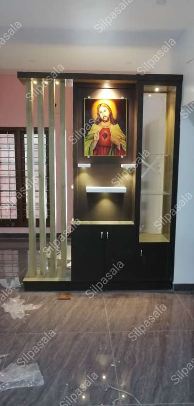 Prayer Room, Lighting, Storage, Flooring Designs by Carpenter Rajesh Silpasala, Ernakulam | Kolo