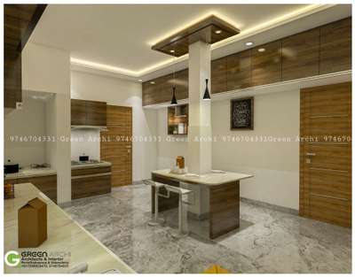 Kitchen, Lighting, Staircase, Ceiling, Furniture, Flooring Designs by Architect Green Archi, Malappuram | Kolo