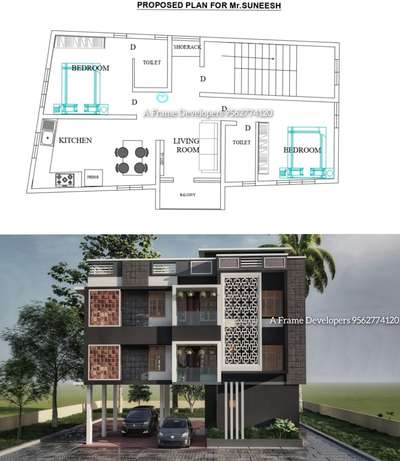 Exterior, Plans Designs by Civil Engineer Ajith Aramughan -A FRAME Developers , Thiruvananthapuram | Kolo