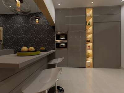 Kitchen, Lighting, Furniture, Storage, Wall Designs by Interior Designer Abhishek Nambiar , Kannur | Kolo