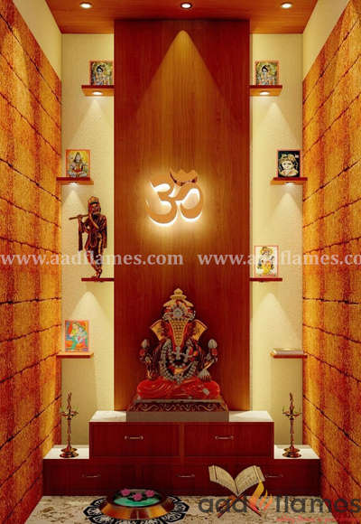 Prayer Room, Storage, Lighting Designs by Interior Designer aadflames Trivandrum, Thiruvananthapuram | Kolo