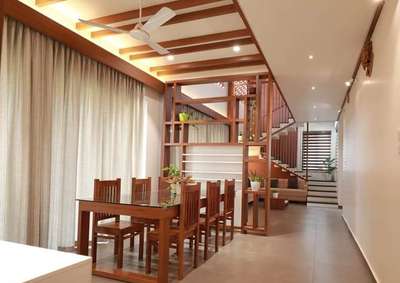 Ceiling, Lighting, Dining, Table, Staircase Designs by Interior Designer Rijo Joseph, Kannur | Kolo
