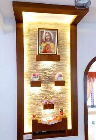 Prayer Room, Lighting Designs by Carpenter Jaison Vadakkan, Thrissur | Kolo