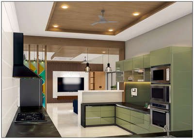 Ceiling, Kitchen, Lighting, Storage Designs by 3D & CAD Leo Thomas, Kannur | Kolo