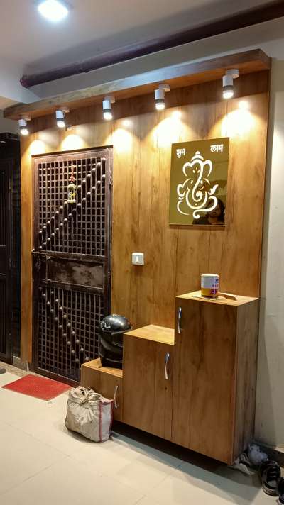 Lighting, Door, Prayer Room, Storage Designs by Carpenter Rinku Karpantar, Noida | Kolo