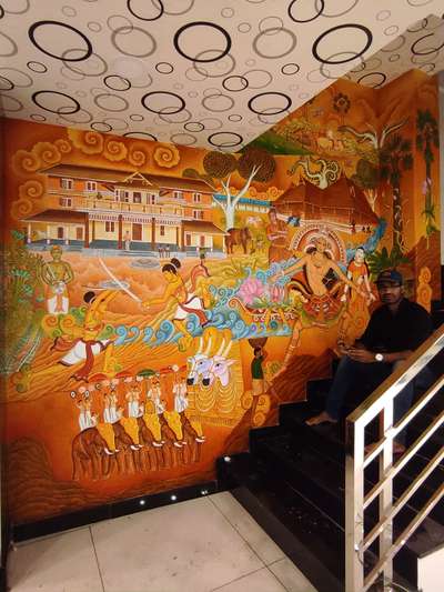 Ceiling, Wall, Staircase Designs by Interior Designer Saneesh Art, Ernakulam | Kolo