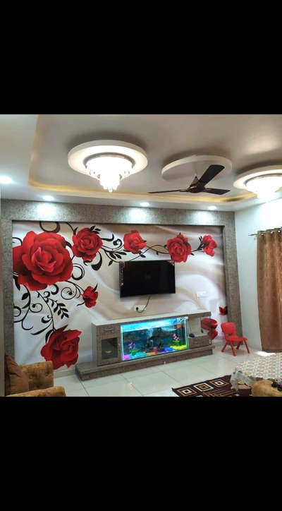 Ceiling, Lighting, Living, Storage Designs by Interior Designer wallpaper  house Manish  patil, Indore | Kolo