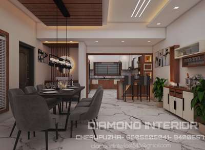 Ceiling, Dining, Furniture, Table, Lighting Designs by Interior Designer Rahulmitza Mitza, Kannur | Kolo