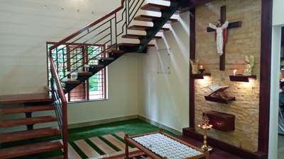 Prayer Room, Staircase Designs by Painting Works Santhosh Raju, Pathanamthitta | Kolo