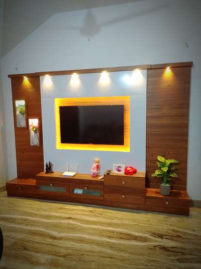 Flooring, Lighting, Living, Storage Designs by Contractor D I F I T INTERIOR WORK, Kozhikode | Kolo