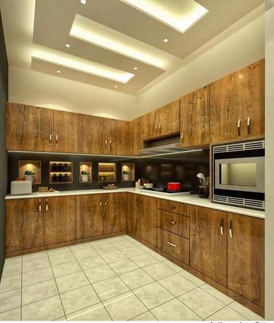 Ceiling, Kitchen, Lighting, Storage Designs by Contractor Rudra Infrastructure , Ghaziabad | Kolo