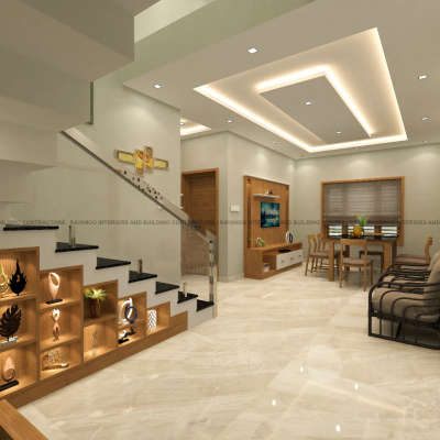Ceiling, Furniture, Lighting, Living, Staircase Designs by Interior Designer RAYANCo INTERIORS  BUILDERS, Malappuram | Kolo