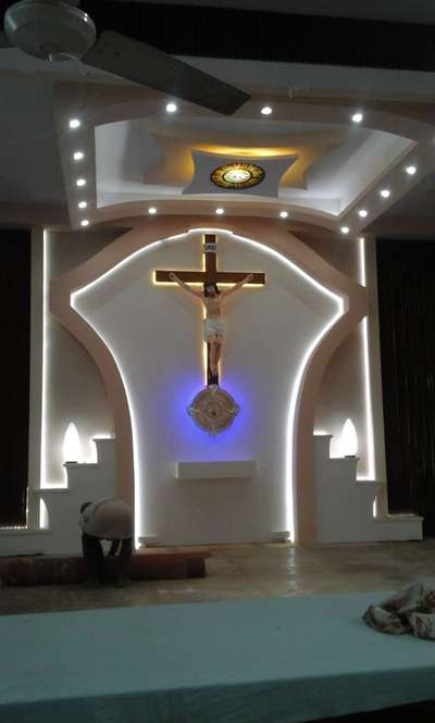 Prayer Room, Ceiling, Lighting Designs by Carpenter Bincy Pereira, Ernakulam | Kolo