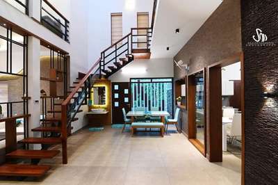 Dining, Furniture, Lighting, Table, Staircase Designs by Contractor Anil Kumar, Kozhikode | Kolo