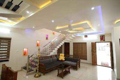 Ceiling, Furniture, Lighting, Living, Table, Staircase Designs by Painting Works Biju Rockz, Kollam | Kolo