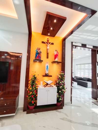 Ceiling, Lighting, Prayer Room, Storage Designs by Civil Engineer Dhanesh Cbabu, Alappuzha | Kolo