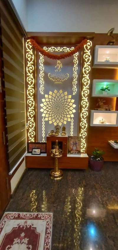 Prayer Room, Storage, Lighting Designs by Interior Designer Shibu Andaladi, Palakkad | Kolo