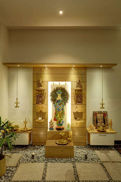 Prayer Room, Lighting, Storage, Flooring Designs by Architect Dinraj Dinakaran, Ernakulam | Kolo